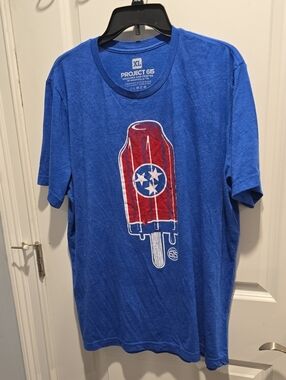 Men’s Blue Short Sleeve Graphic Tee - Red Popsicle Design